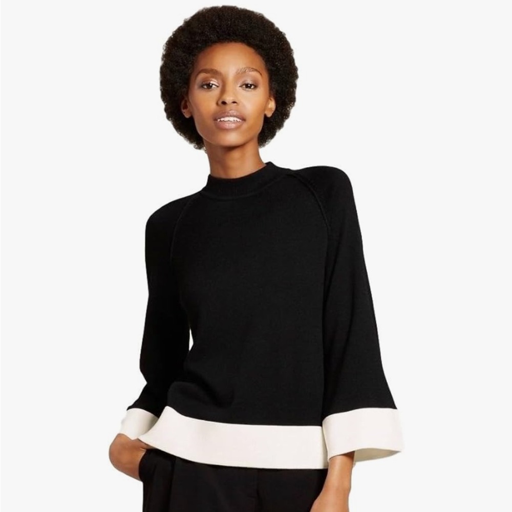 VICTORIA BECKHAM for Target Women's Black Sweater with Cream Trim-LIKE NEW